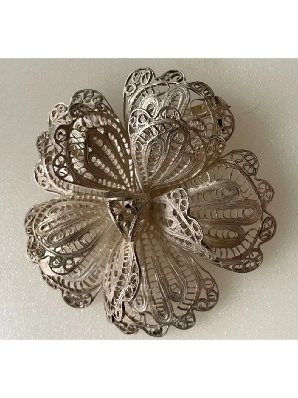 Vintage Chinese Export Silver 3D Tiered Flower Brooch Chinese Maker Marked